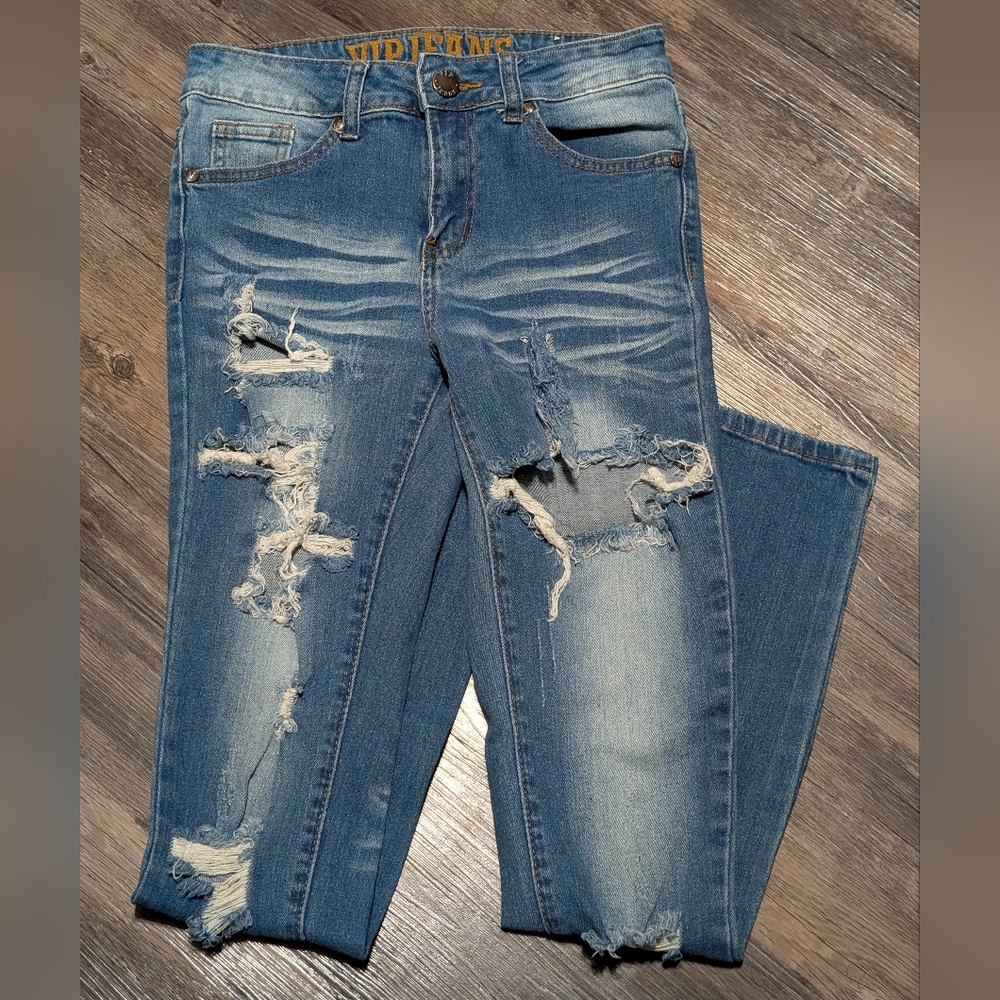 VIP Jeans Blue Distressed Jeans Size 1/2 Cotton